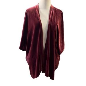 GINGER G OPEN FRONT VELOUR CARDIGAN SHRUG WINE RED SIZE MEDIUM